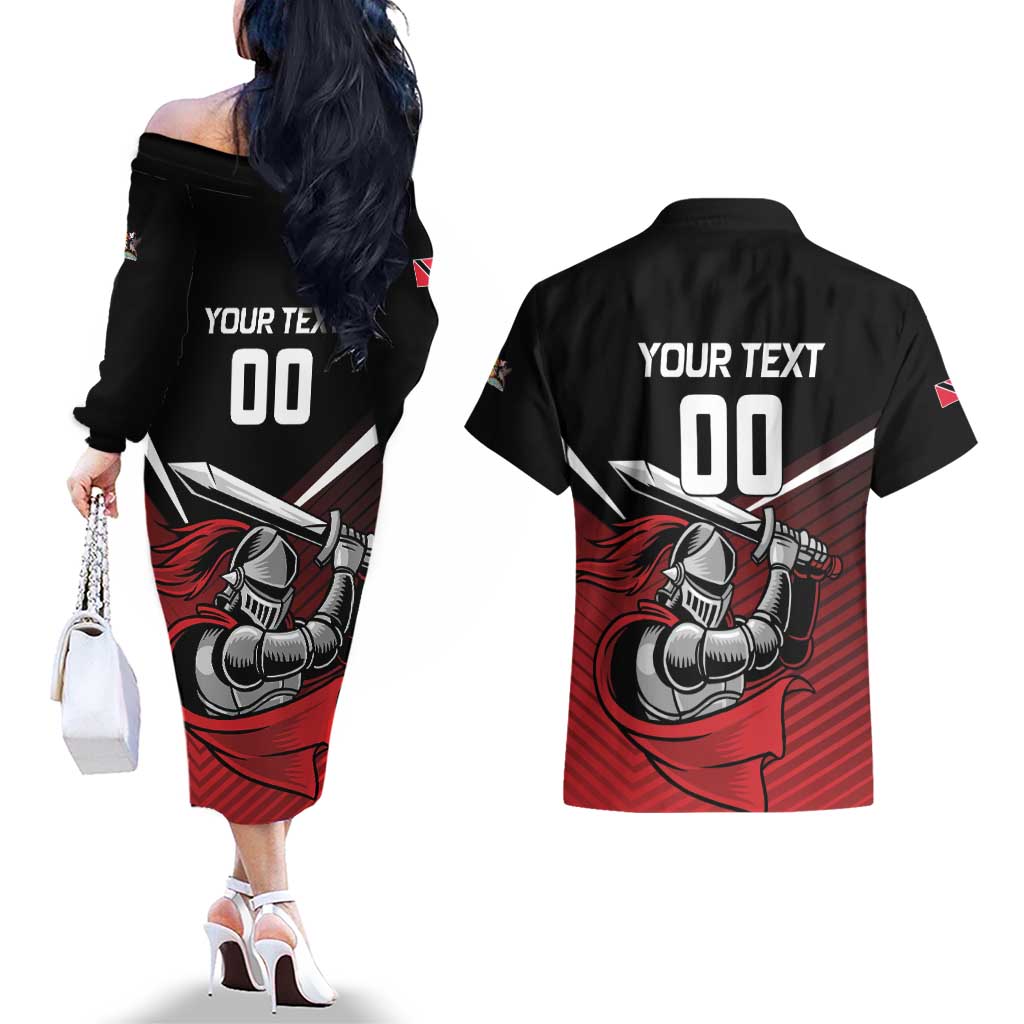 Custom Knight Riders Trinbago Cricket Couples Matching Off The Shoulder Long Sleeve Dress and Hawaiian Shirt Play Fight Win Repeat LT01