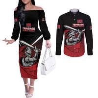 Custom Knight Riders Trinbago Cricket Couples Matching Off The Shoulder Long Sleeve Dress and Long Sleeve Button Shirt Play Fight Win Repeat LT01