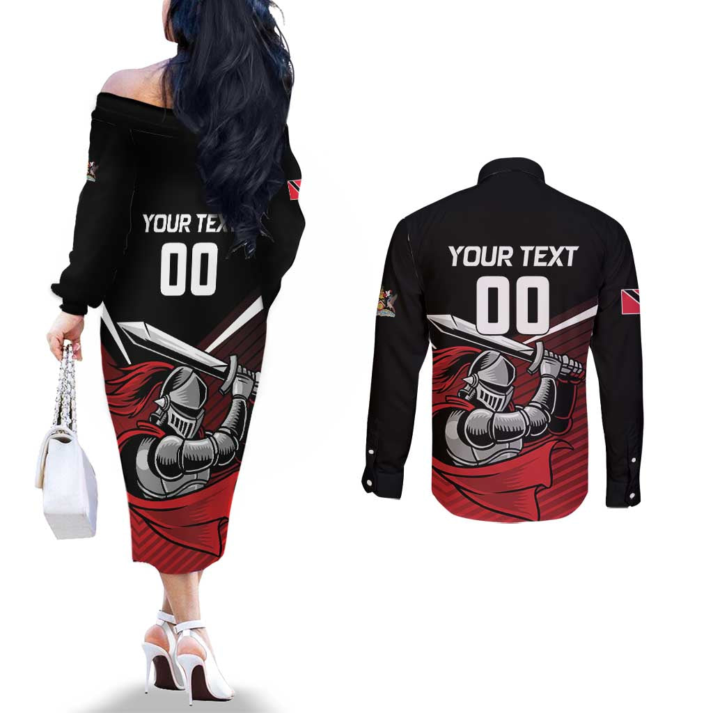Custom Knight Riders Trinbago Cricket Couples Matching Off The Shoulder Long Sleeve Dress and Long Sleeve Button Shirt Play Fight Win Repeat LT01