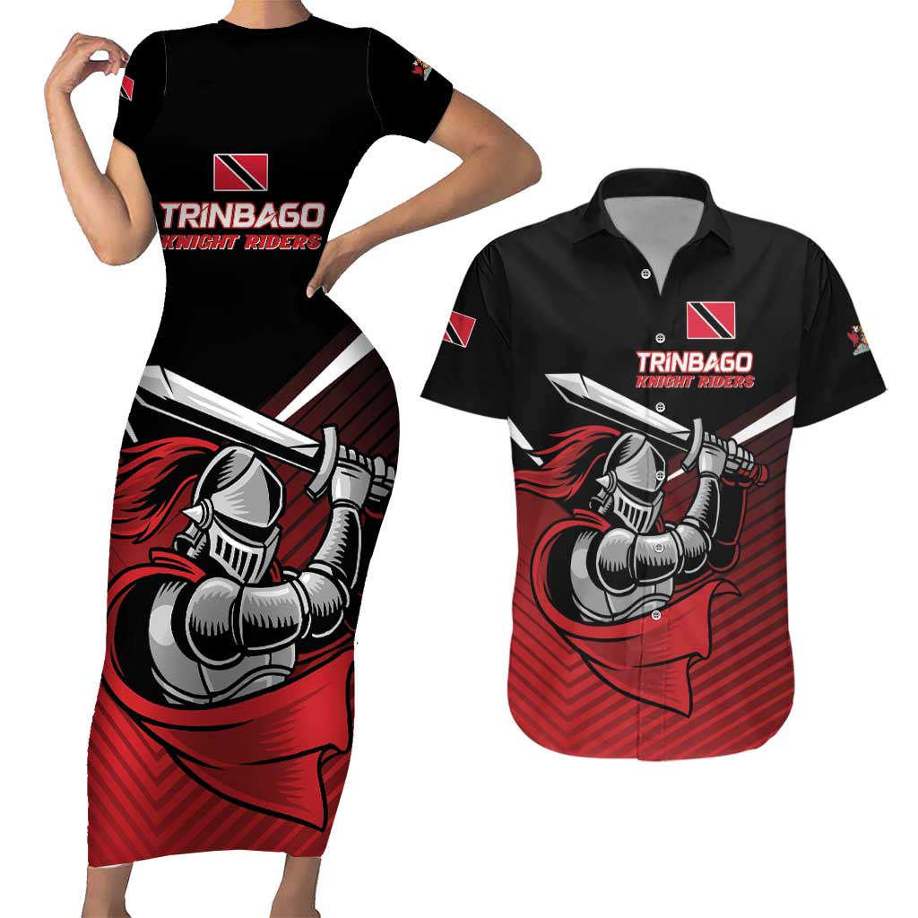 Custom Knight Riders Trinbago Cricket Couples Matching Short Sleeve Bodycon Dress and Hawaiian Shirt Play Fight Win Repeat LT01