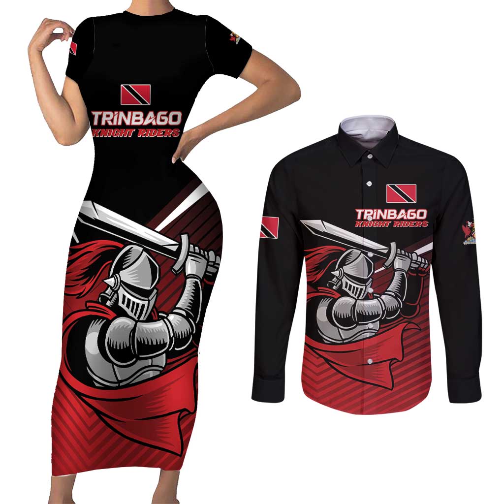 Custom Knight Riders Trinbago Cricket Couples Matching Short Sleeve Bodycon Dress and Long Sleeve Button Shirt Play Fight Win Repeat LT01