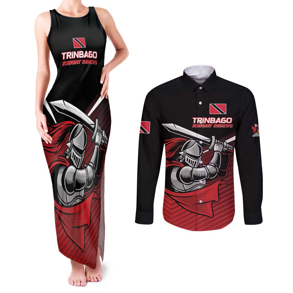 Custom Knight Riders Trinbago Cricket Couples Matching Tank Maxi Dress and Long Sleeve Button Shirt Play Fight Win Repeat LT01