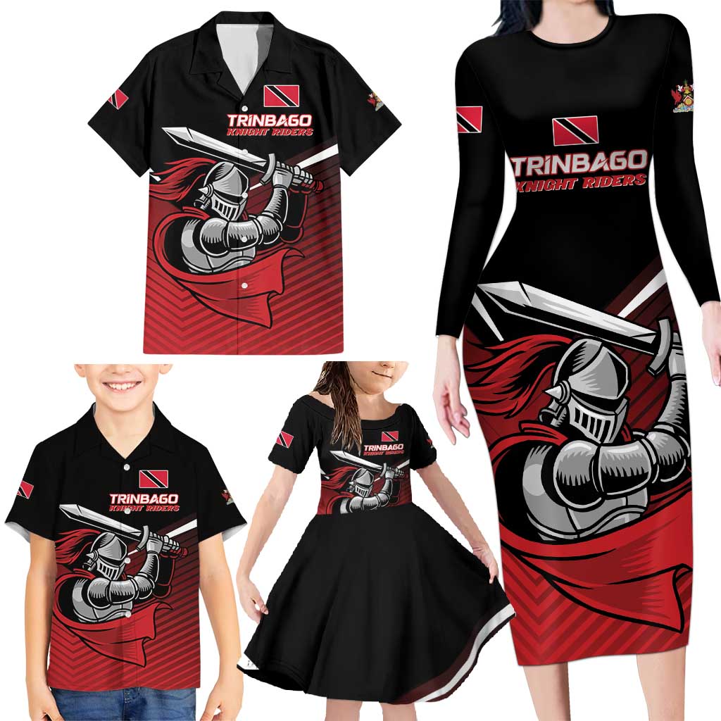 Custom Knight Riders Trinbago Cricket Family Matching Long Sleeve Bodycon Dress and Hawaiian Shirt Play Fight Win Repeat LT01