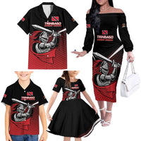 Custom Knight Riders Trinbago Cricket Family Matching Off The Shoulder Long Sleeve Dress and Hawaiian Shirt Play Fight Win Repeat LT01