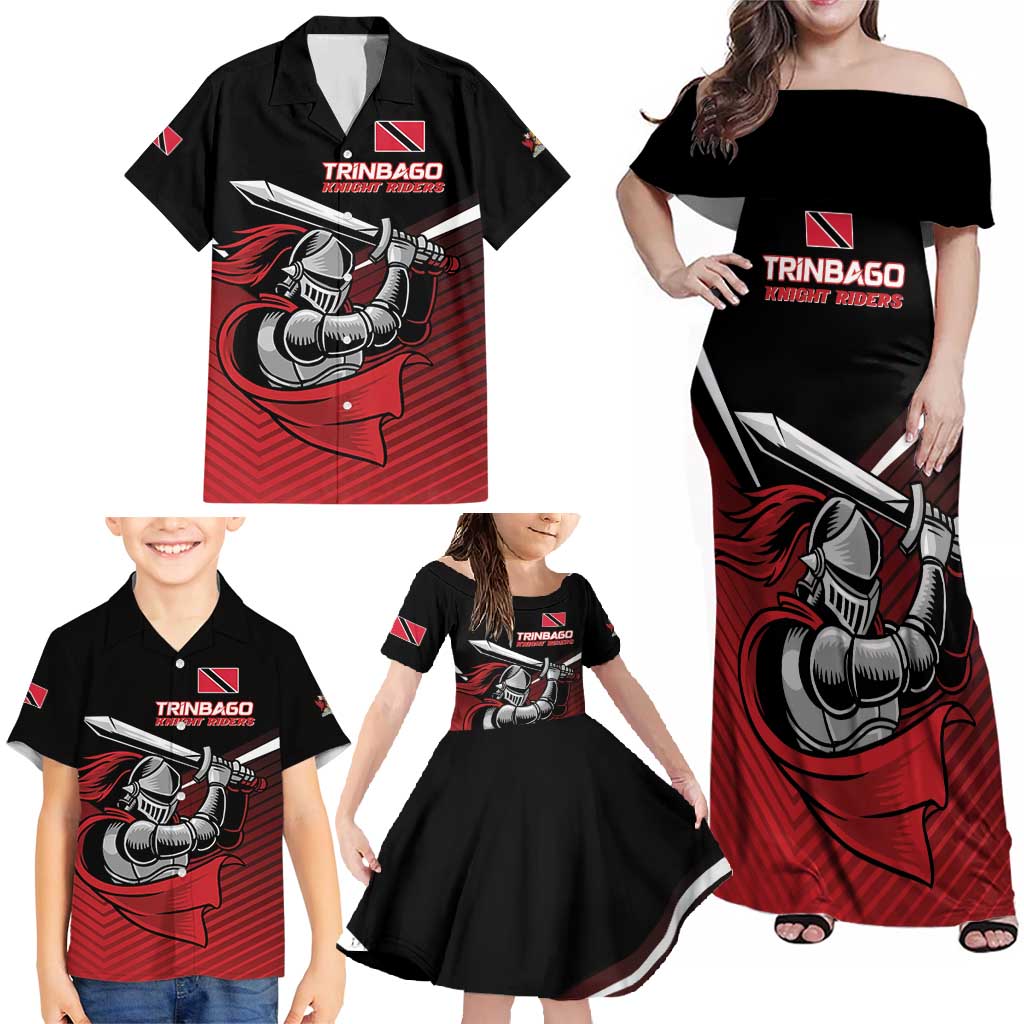 Custom Knight Riders Trinbago Cricket Family Matching Off Shoulder Maxi Dress and Hawaiian Shirt Play Fight Win Repeat LT01