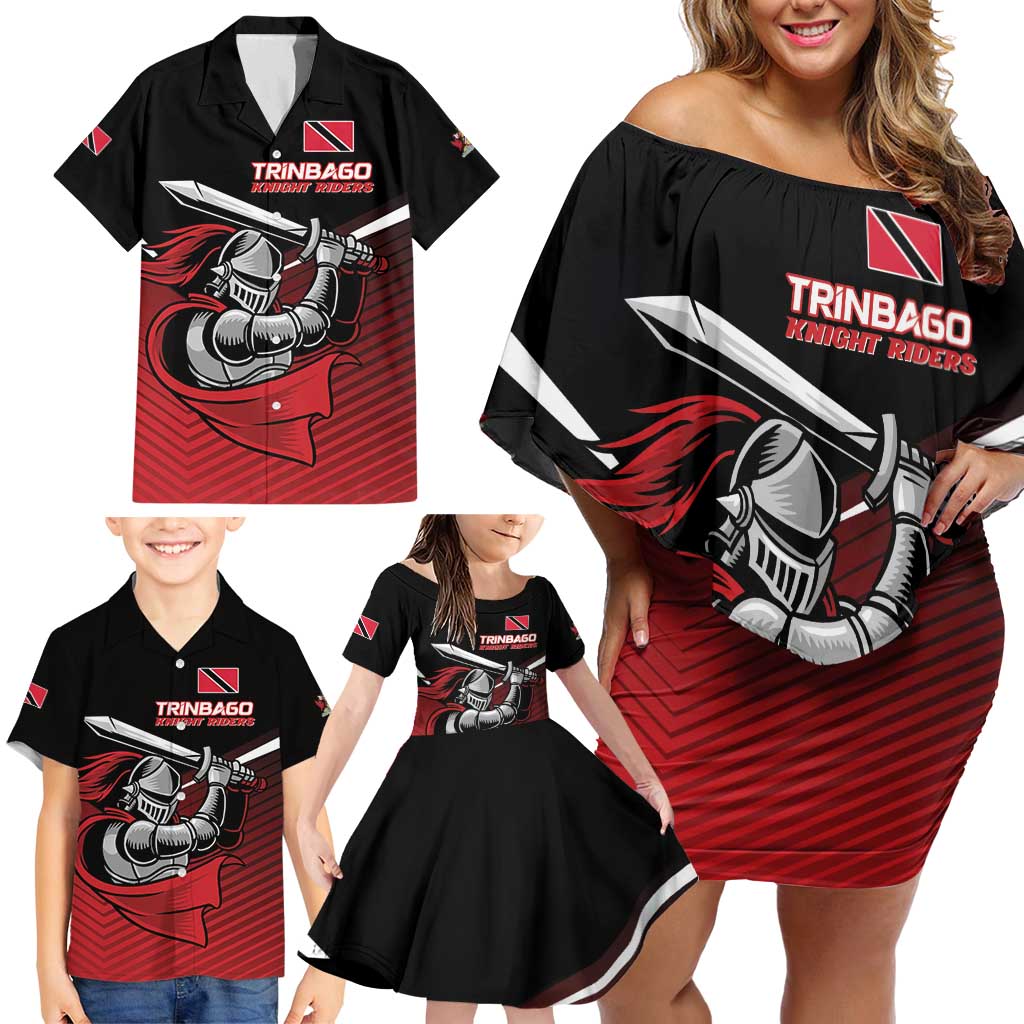 Custom Knight Riders Trinbago Cricket Family Matching Off Shoulder Short Dress and Hawaiian Shirt Play Fight Win Repeat LT01
