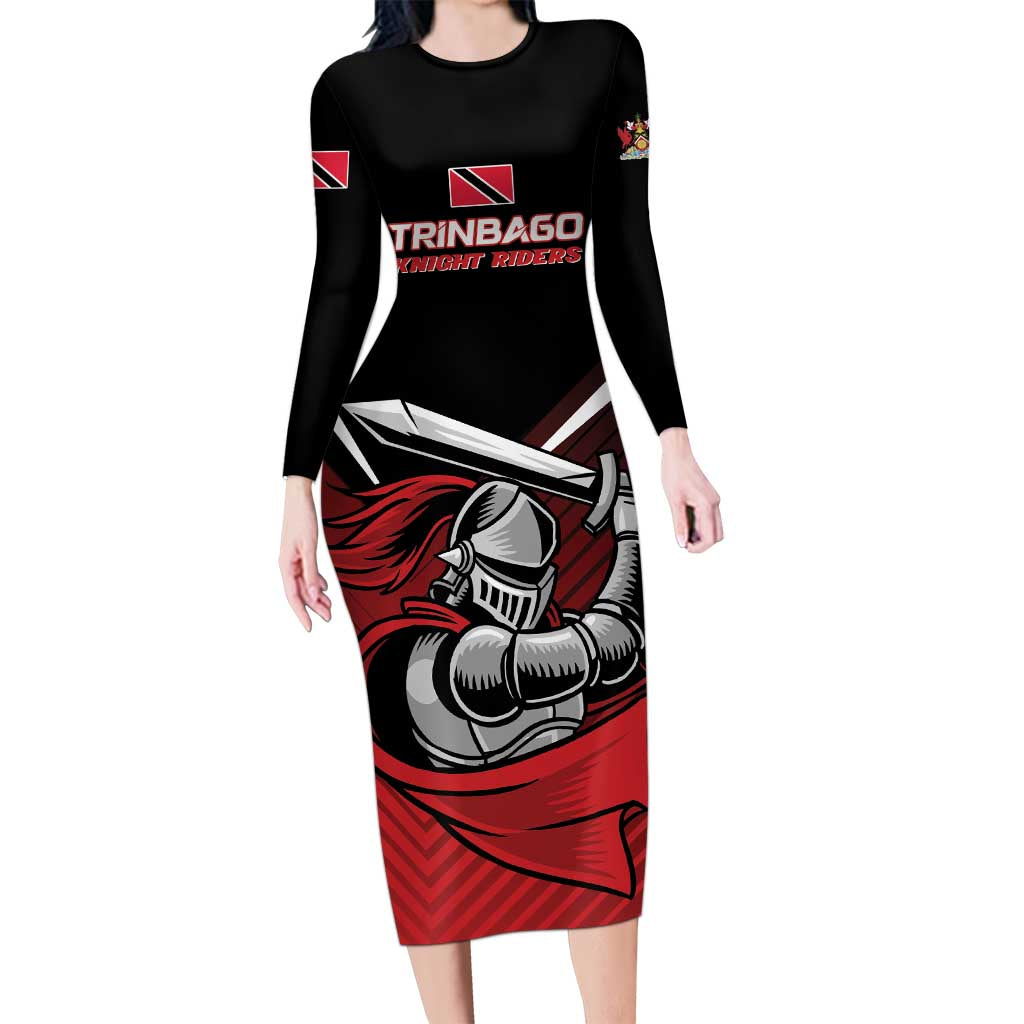 Custom Knight Riders Trinbago Cricket Long Sleeve Bodycon Dress Play Fight Win Repeat LT01