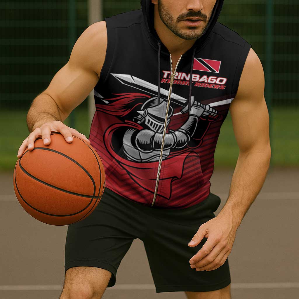 Custom Knight Riders Trinbago Cricket Sleeveless Zip Hoodie Play Fight Win Repeat - Wonder Print Shop