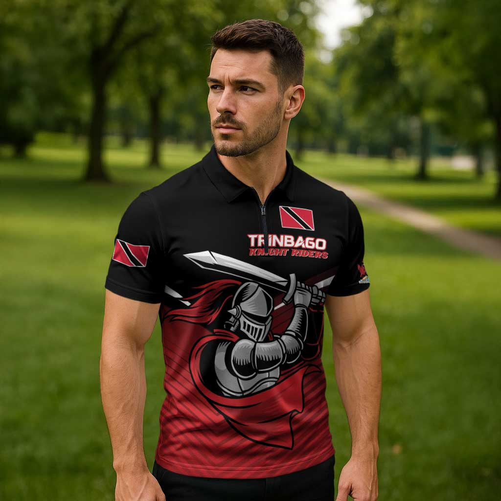 Custom Knight Riders Trinbago Cricket Zipper Polo Shirt Play Fight Win Repeat - Wonder Print Shop