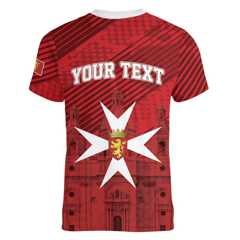 Personalised Malta Valletta Women V-Neck T-Shirt St Johns Cathedral
