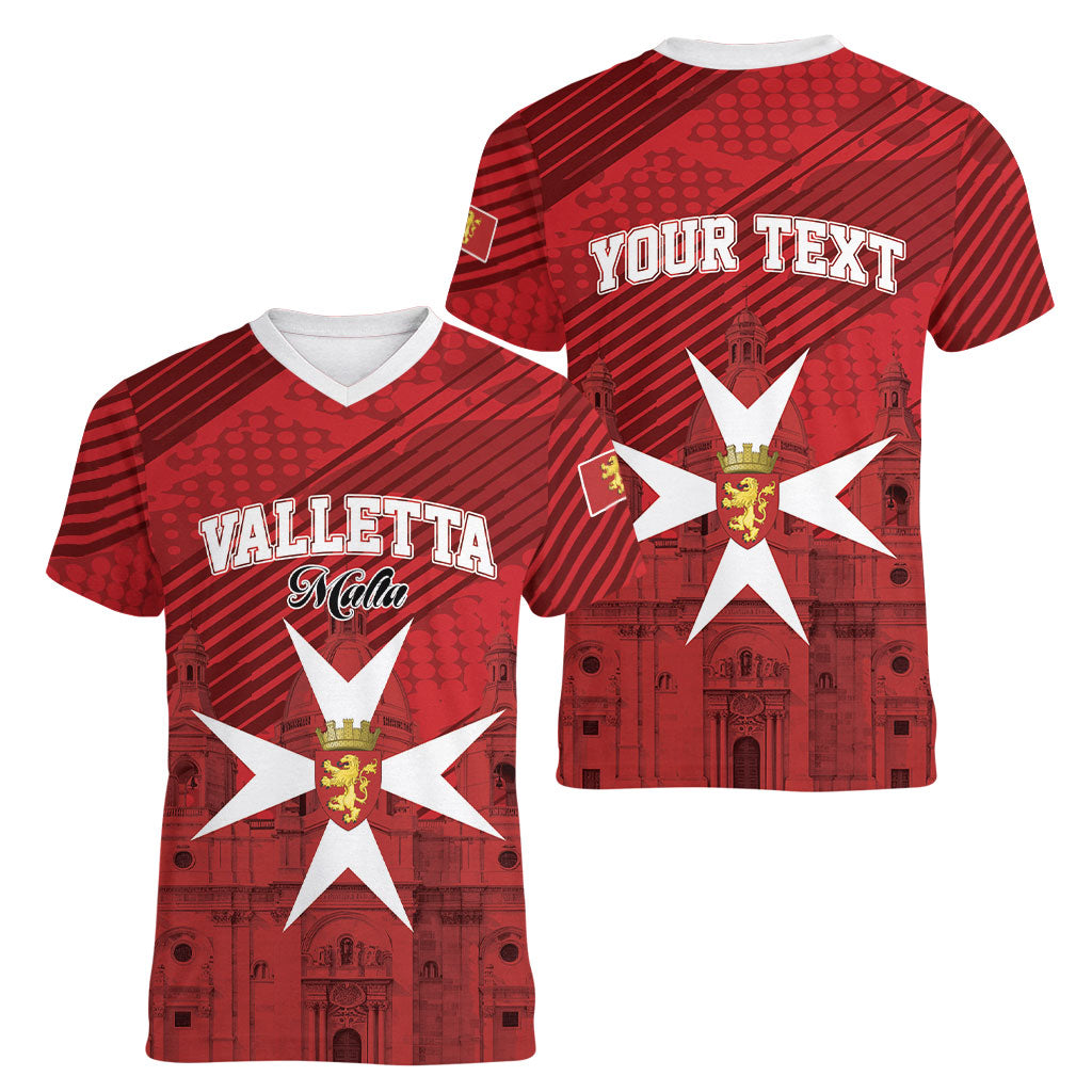 Personalised Malta Valletta Women V-Neck T-Shirt St Johns Cathedral