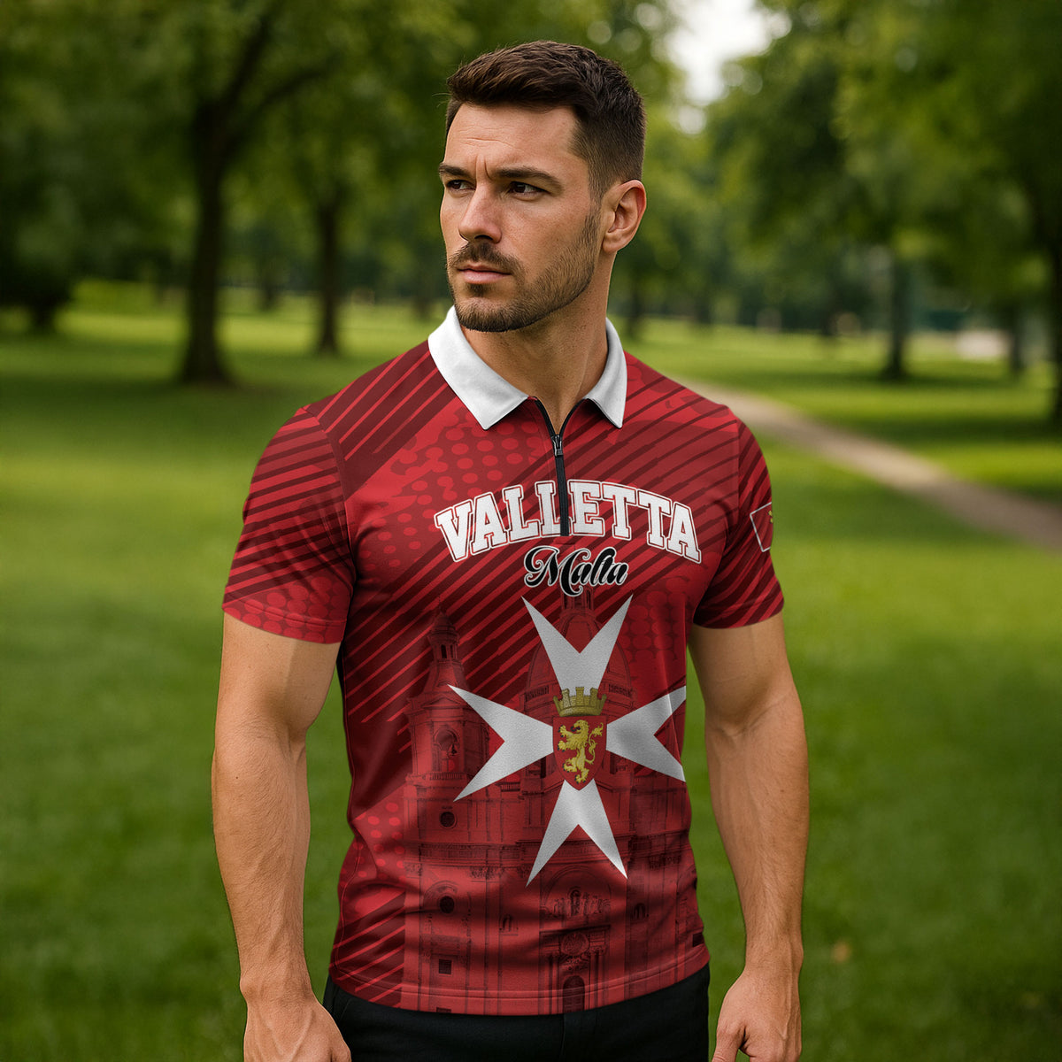 Personalised Malta Valletta Zipper Polo Shirt St Johns Cathedral