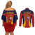 Spain Football Couples Matching Off Shoulder Short Dress and Long Sleeve Button Shirts La Roja 2024 Sporty Style - Wonder Print Shop