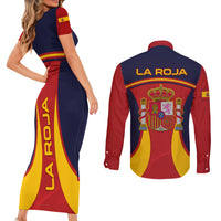 Spain Football Couples Matching Short Sleeve Bodycon Dress and Long Sleeve Button Shirts La Roja 2024 Sporty Style - Wonder Print Shop