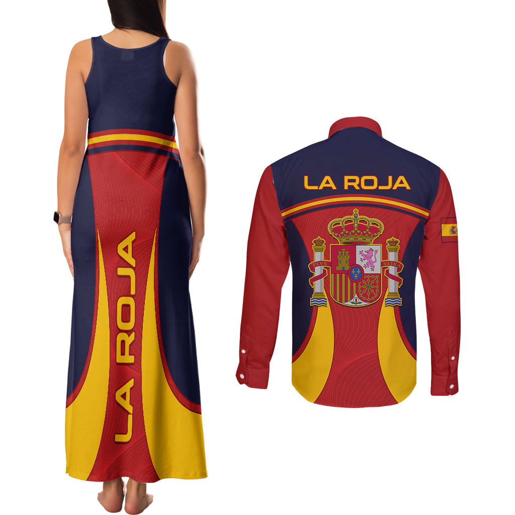 Spain Football Couples Matching Tank Maxi Dress and Long Sleeve Button Shirts La Roja 2024 Sporty Style - Wonder Print Shop