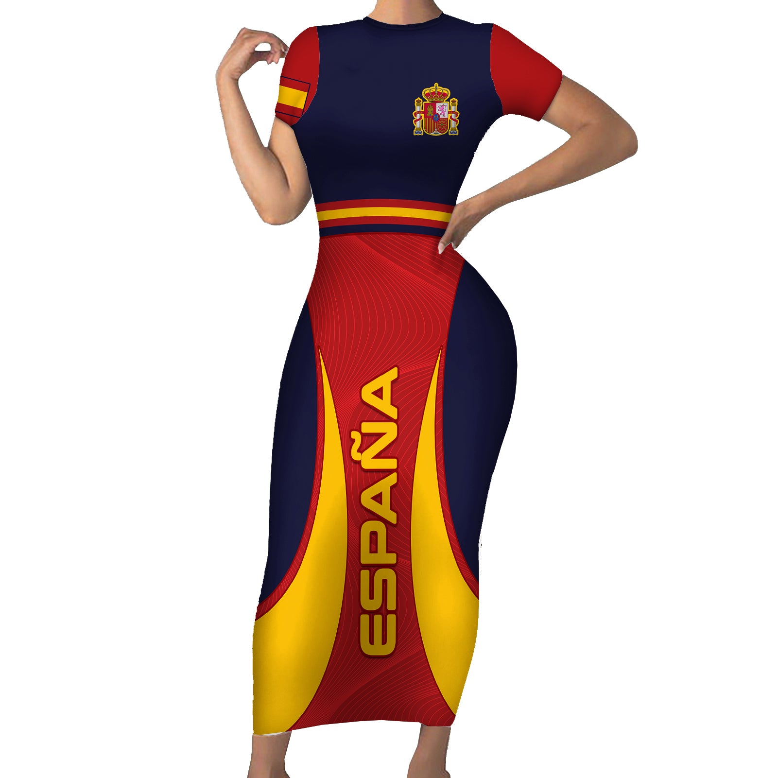 Spain Football Short Sleeve Bodycon Dress La Roja 2024 Sporty Style - Wonder Print Shop