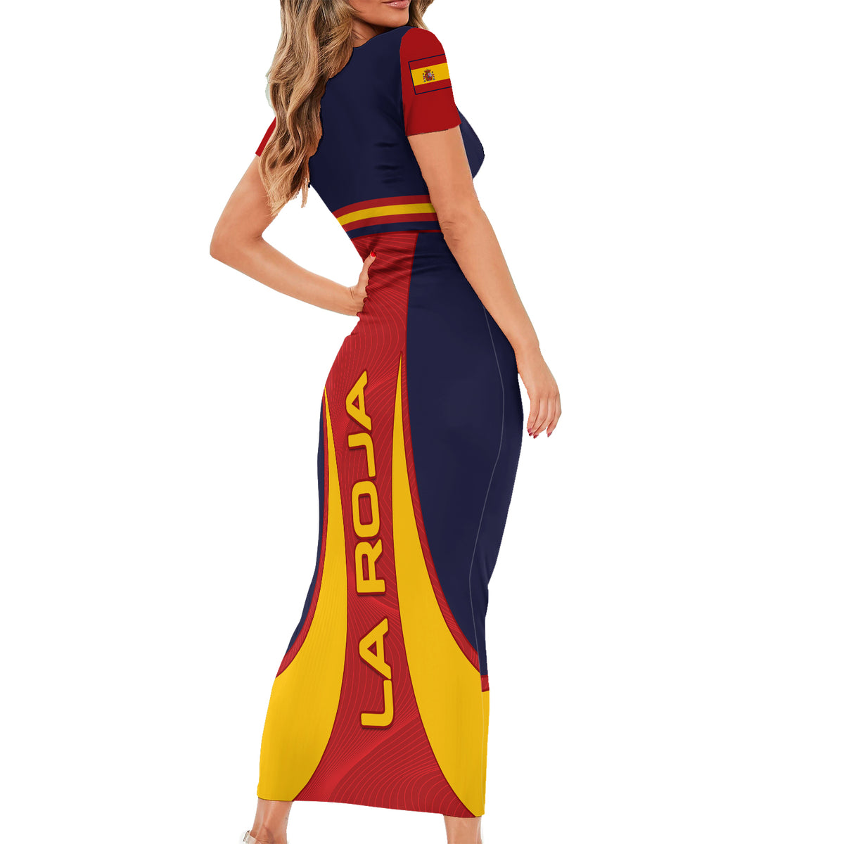 Spain Football Short Sleeve Bodycon Dress La Roja 2024 Sporty Style - Wonder Print Shop
