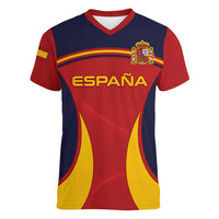 Spain Football Women V Neck T Shirt La Roja 2024 Sporty Style - Wonder Print Shop