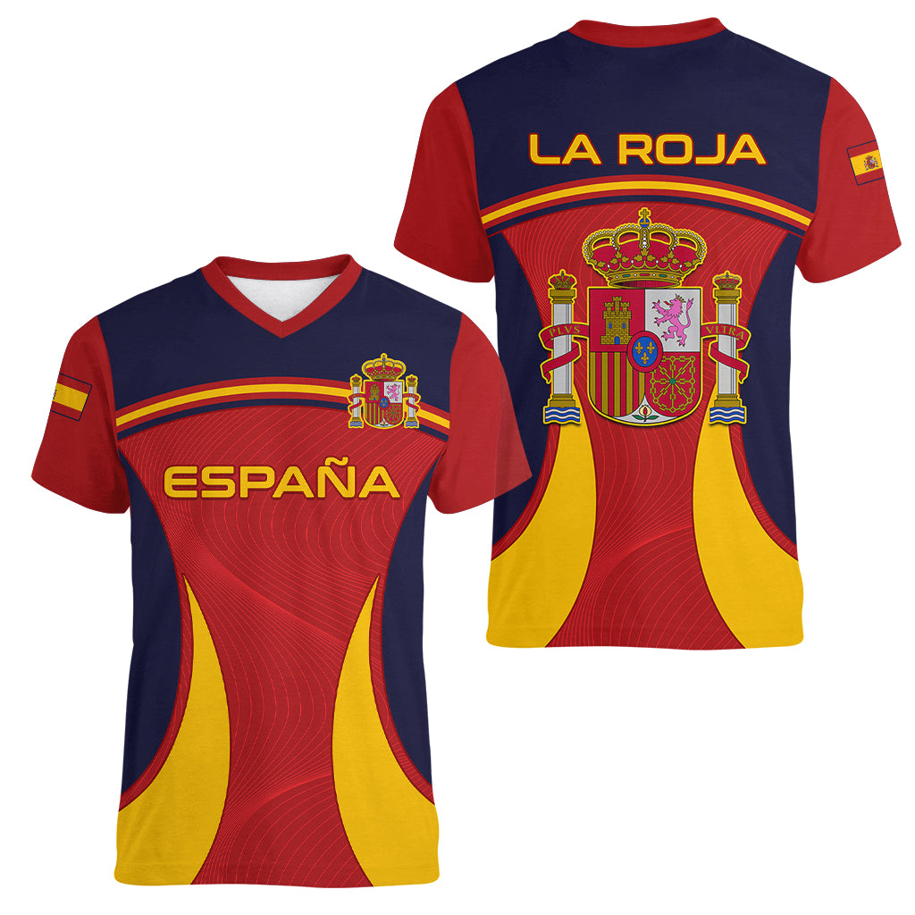 Spain Football Women V Neck T Shirt La Roja 2024 Sporty Style - Wonder Print Shop