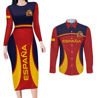 Custom Spain Football Couples Matching Long Sleeve Bodycon Dress and Long Sleeve Button Shirts La Roja 2024 Sporty Style - Wonder Print Shop