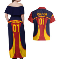 Custom Spain Football Couples Matching Off Shoulder Maxi Dress and Hawaiian Shirt La Roja 2024 Sporty Style - Wonder Print Shop