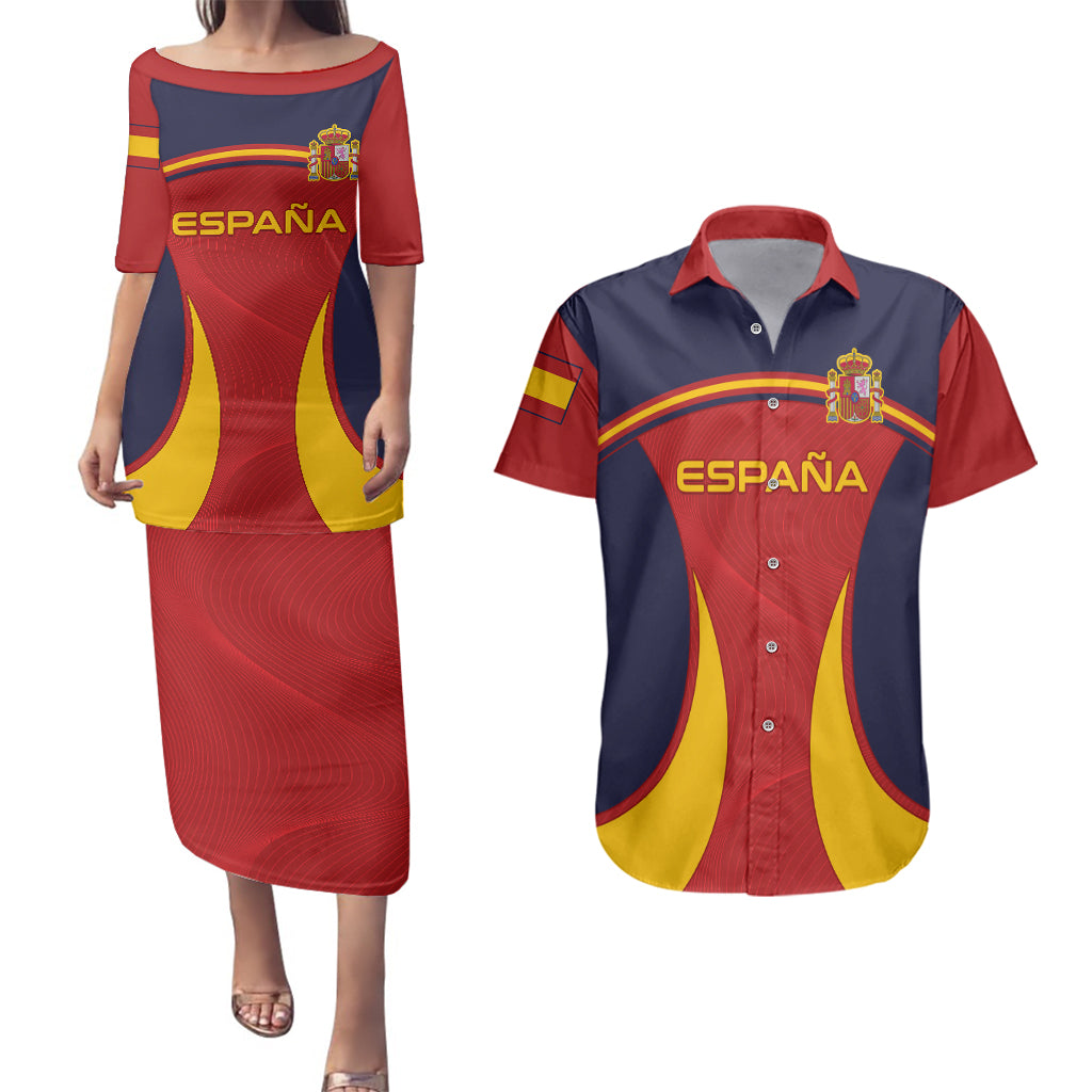 Custom Spain Football Couples Matching Puletasi Dress and Hawaiian Shirt La Roja 2024 Sporty Style - Wonder Print Shop