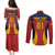 Custom Spain Football Couples Matching Puletasi Dress and Long Sleeve Button Shirts La Roja 2024 Sporty Style - Wonder Print Shop