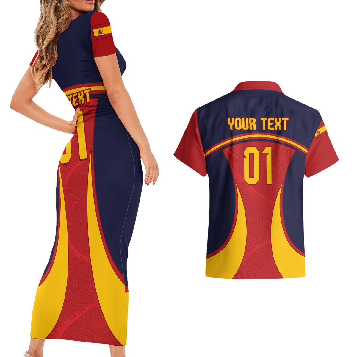 Custom Spain Football Couples Matching Short Sleeve Bodycon Dress and Hawaiian Shirt La Roja 2024 Sporty Style - Wonder Print Shop