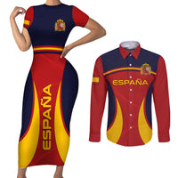 Custom Spain Football Couples Matching Short Sleeve Bodycon Dress and Long Sleeve Button Shirts La Roja 2024 Sporty Style - Wonder Print Shop