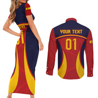 Custom Spain Football Couples Matching Short Sleeve Bodycon Dress and Long Sleeve Button Shirts La Roja 2024 Sporty Style - Wonder Print Shop