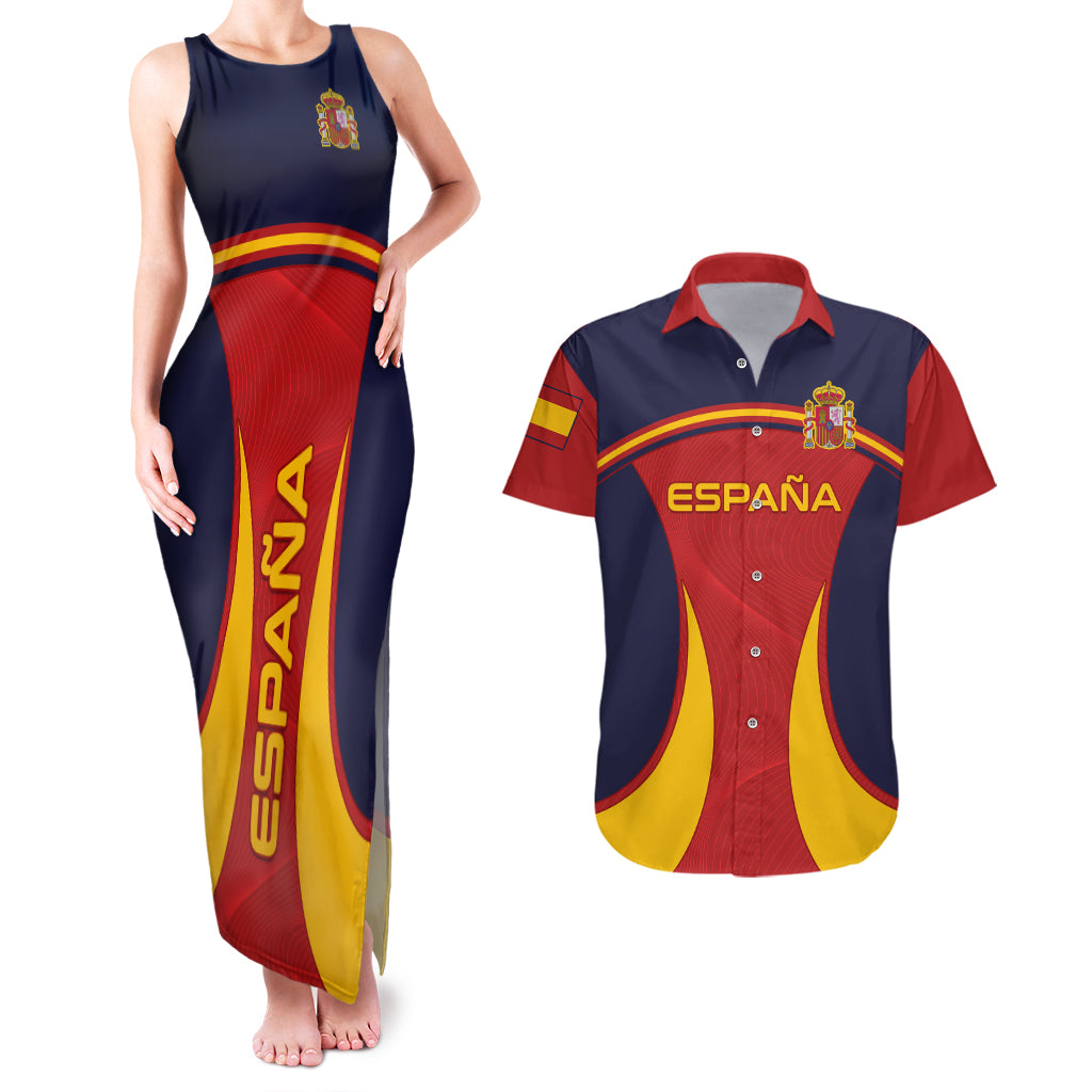 Custom Spain Football Couples Matching Tank Maxi Dress and Hawaiian Shirt La Roja 2024 Sporty Style - Wonder Print Shop