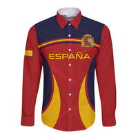 Custom Spain Football Long Sleeve Button Shirt La Roja 2024 Sporty Style - Wonder Print Shop