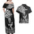 New Zealand Silver Fern Rugby Couples Matching Off Shoulder Maxi Dress and Hawaiian Shirt Maori Tiki Player With Ta Moko Tribal - Wonder Print Shop