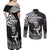 New Zealand Silver Fern Rugby Couples Matching Off Shoulder Maxi Dress and Long Sleeve Button Shirts Maori Tiki Player With Ta Moko Tribal - Wonder Print Shop