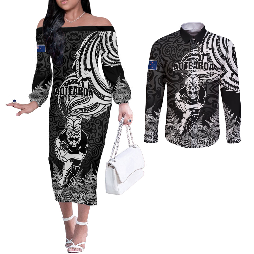 new-zealand-silver-fern-rugby-couples-matching-off-the-shoulder-long-sleeve-dress-and-long-sleeve-button-shirts-maori-tiki-player-with-ta-moko-tribal