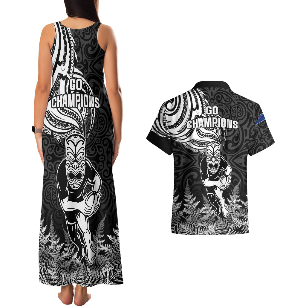 New Zealand Silver Fern Rugby Couples Matching Tank Maxi Dress and Hawaiian Shirt Maori Tiki Player With Ta Moko Tribal - Wonder Print Shop