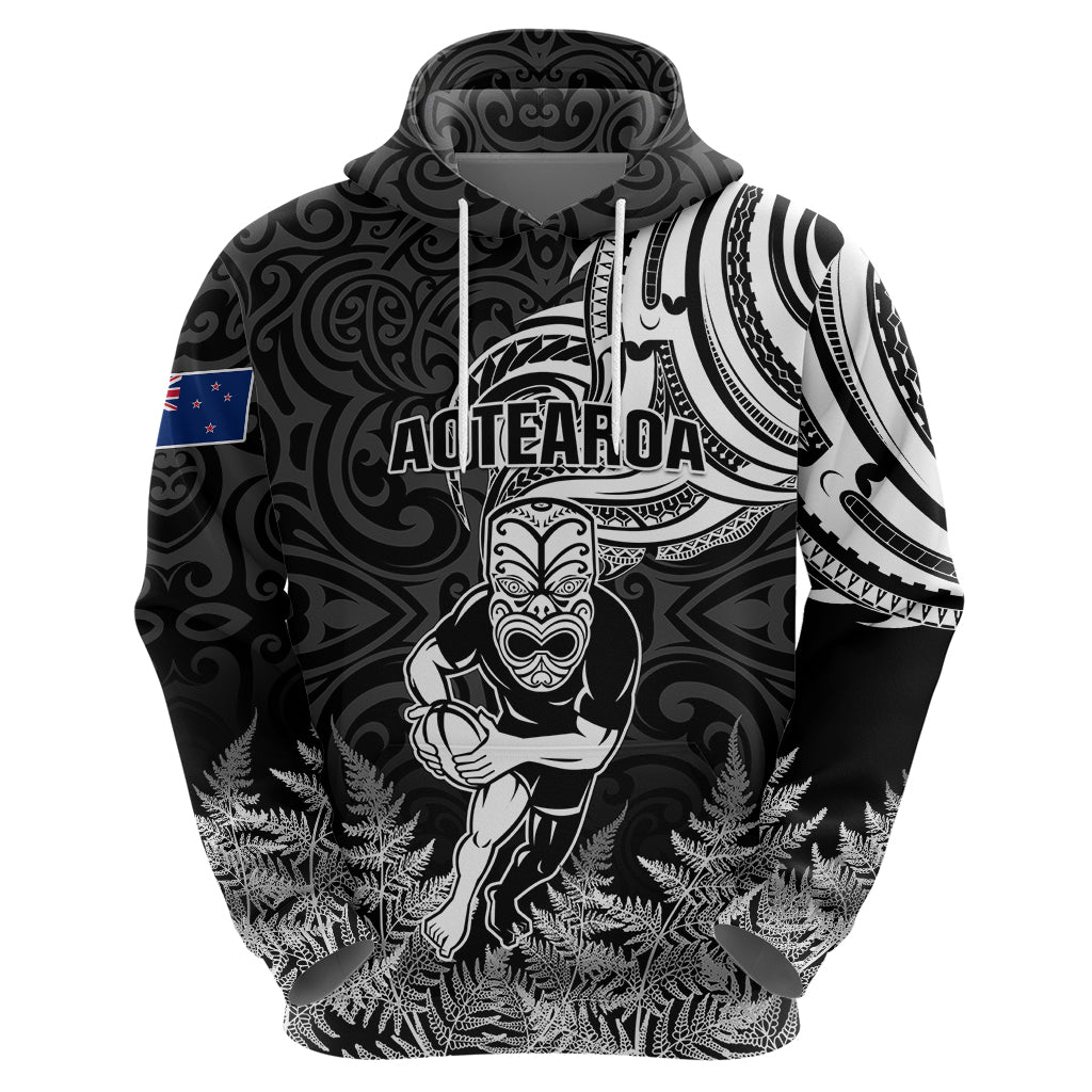 New Zealand Silver Fern Rugby Hoodie Maori Tiki Player With Ta Moko Tribal - Wonder Print Shop