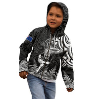 New Zealand Silver Fern Rugby Kid Hoodie Maori Tiki Player With Ta Moko Tribal - Wonder Print Shop