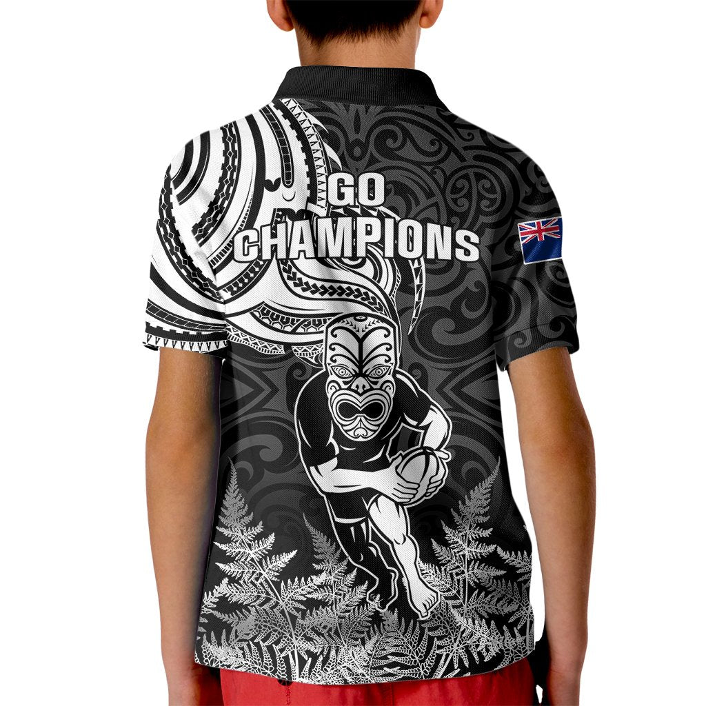 New Zealand Silver Fern Rugby Kid Polo Shirt Maori Tiki Player With Ta Moko Tribal - Wonder Print Shop