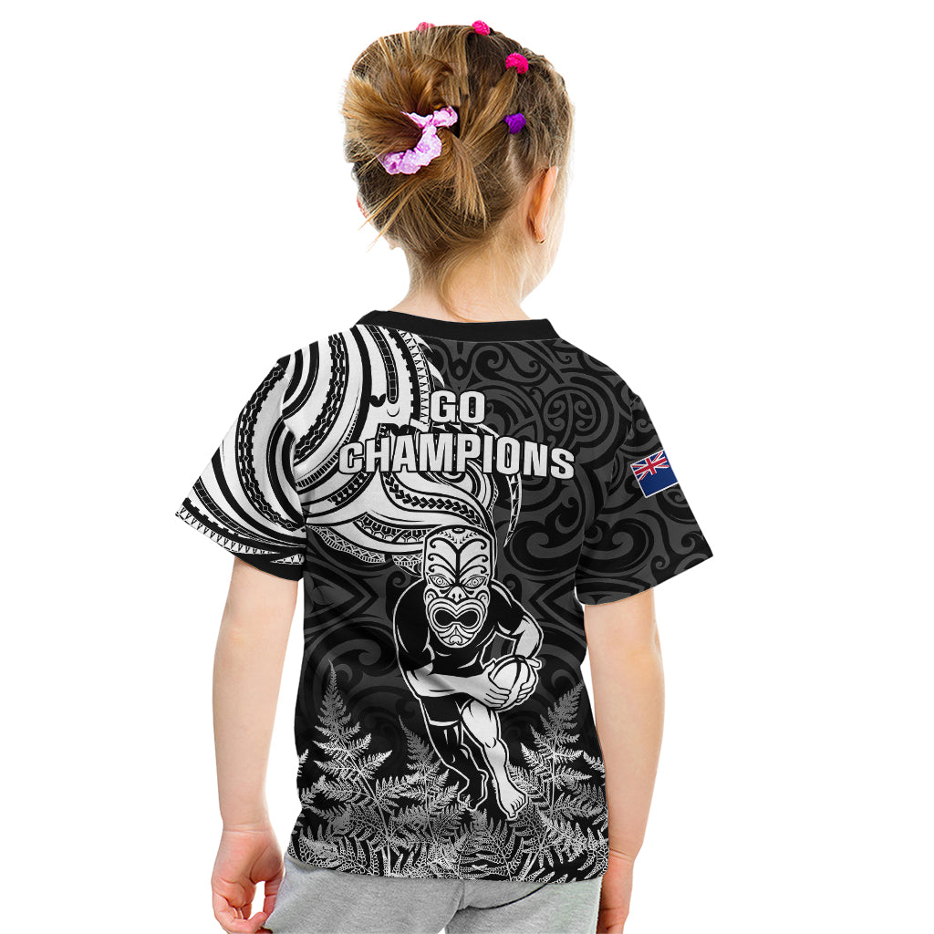 New Zealand Silver Fern Rugby Kid T Shirt Maori Tiki Player With Ta Moko Tribal - Wonder Print Shop