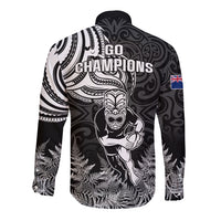New Zealand Silver Fern Rugby Long Sleeve Button Shirt Maori Tiki Player With Ta Moko Tribal - Wonder Print Shop