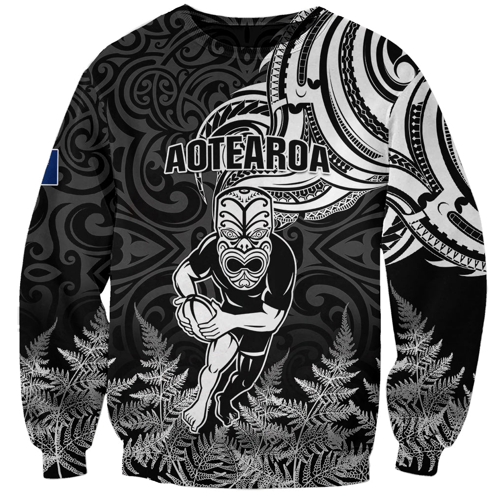New Zealand Silver Fern Rugby Sweatshirt Maori Tiki Player With Ta Moko Tribal - Wonder Print Shop