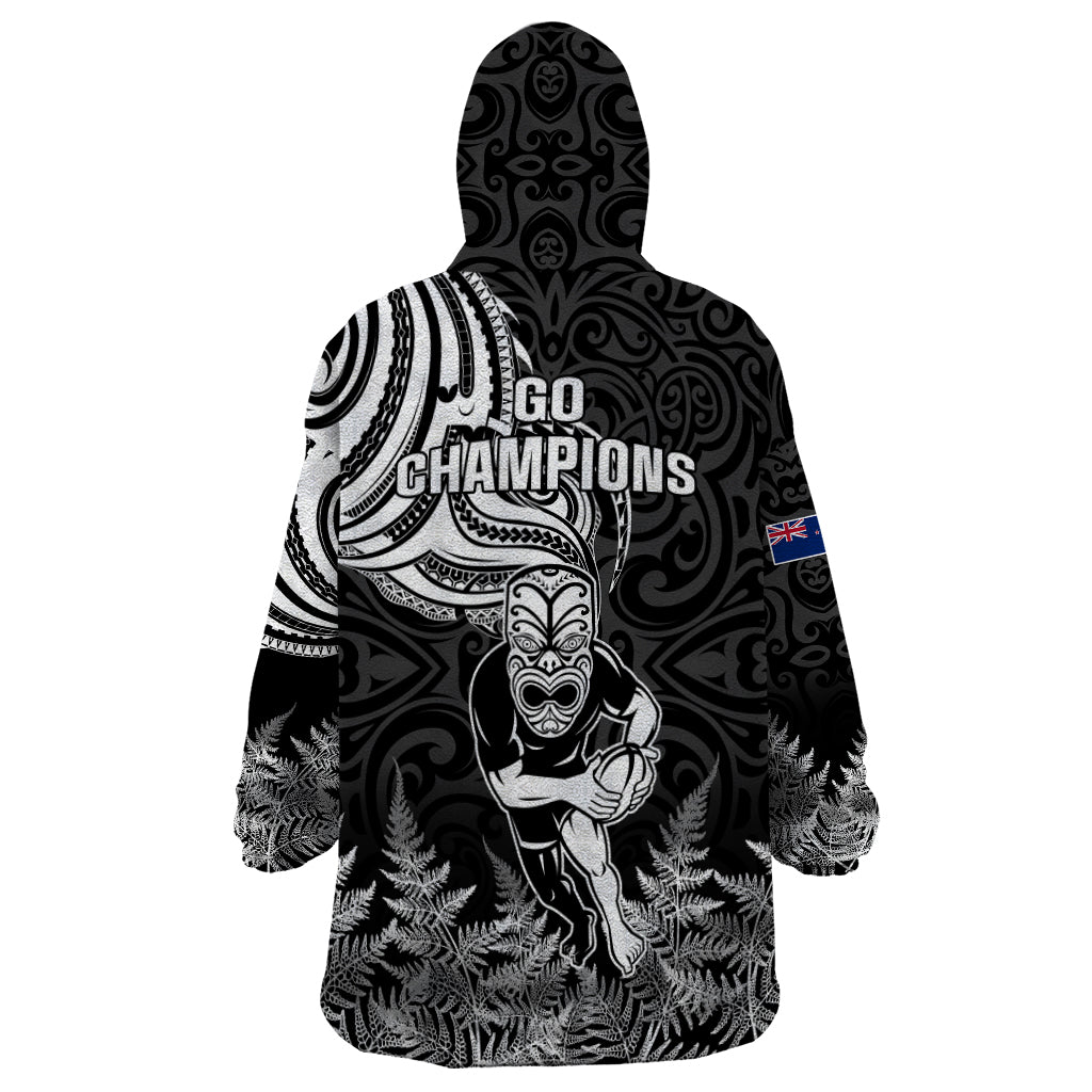 New Zealand Silver Fern Rugby Wearable Blanket Hoodie Maori Tiki Player With Ta Moko Tribal - Wonder Print Shop