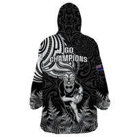 New Zealand Silver Fern Rugby Wearable Blanket Hoodie Maori Tiki Player With Ta Moko Tribal - Wonder Print Shop
