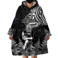 New Zealand Silver Fern Rugby Wearable Blanket Hoodie Maori Tiki Player With Ta Moko Tribal - Wonder Print Shop