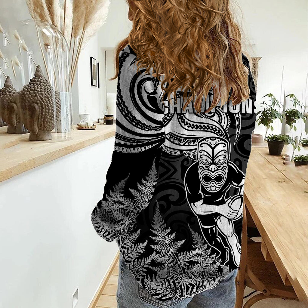 New Zealand Silver Fern Rugby Women Casual Shirt Maori Tiki Player With Ta Moko Tribal - Wonder Print Shop