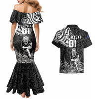 Custom New Zealand Silver Fern Rugby Couples Matching Mermaid Dress and Hawaiian Shirt Maori Tiki Player With Ta Moko Tribal - Wonder Print Shop