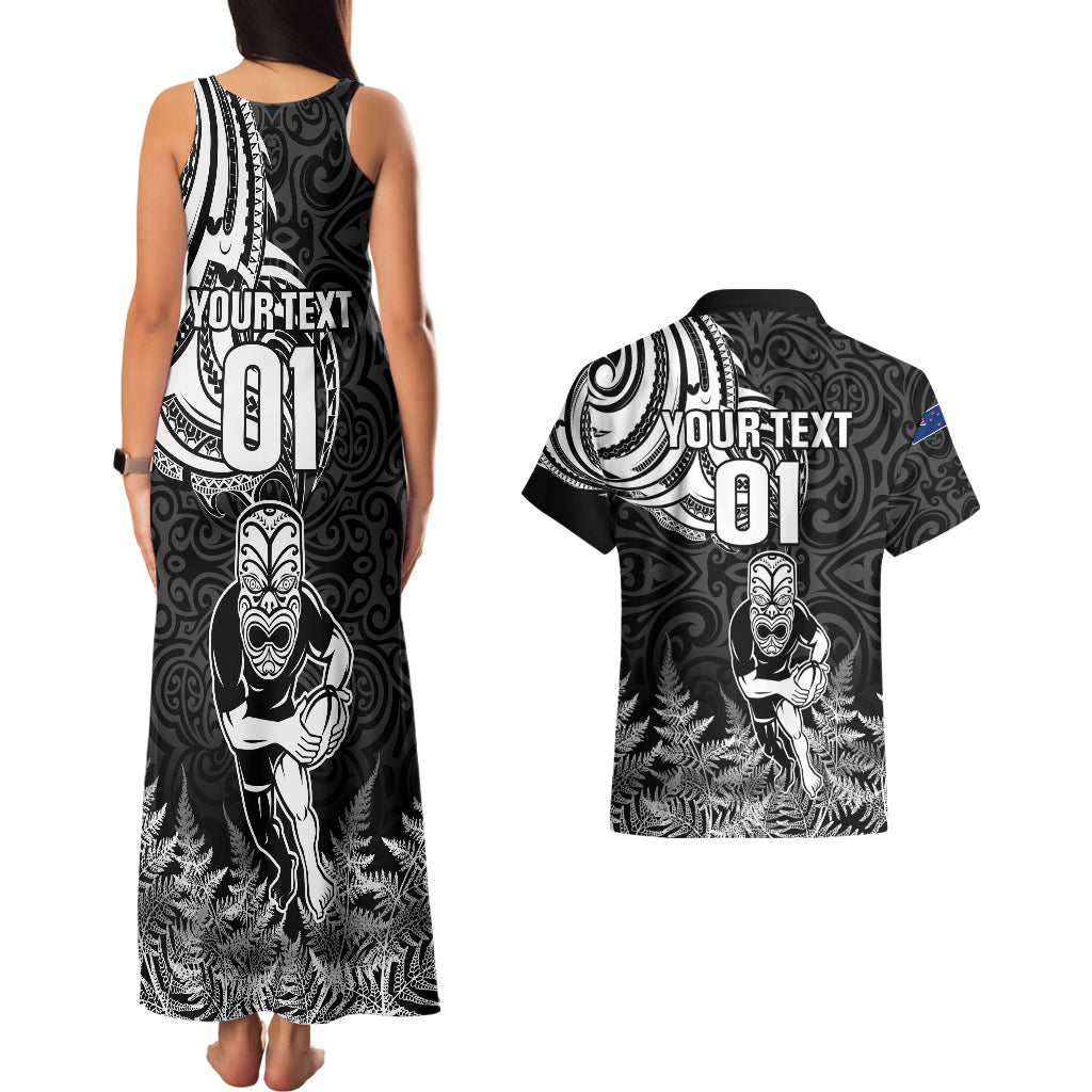 Custom New Zealand Silver Fern Rugby Couples Matching Tank Maxi Dress and Hawaiian Shirt Maori Tiki Player With Ta Moko Tribal - Wonder Print Shop