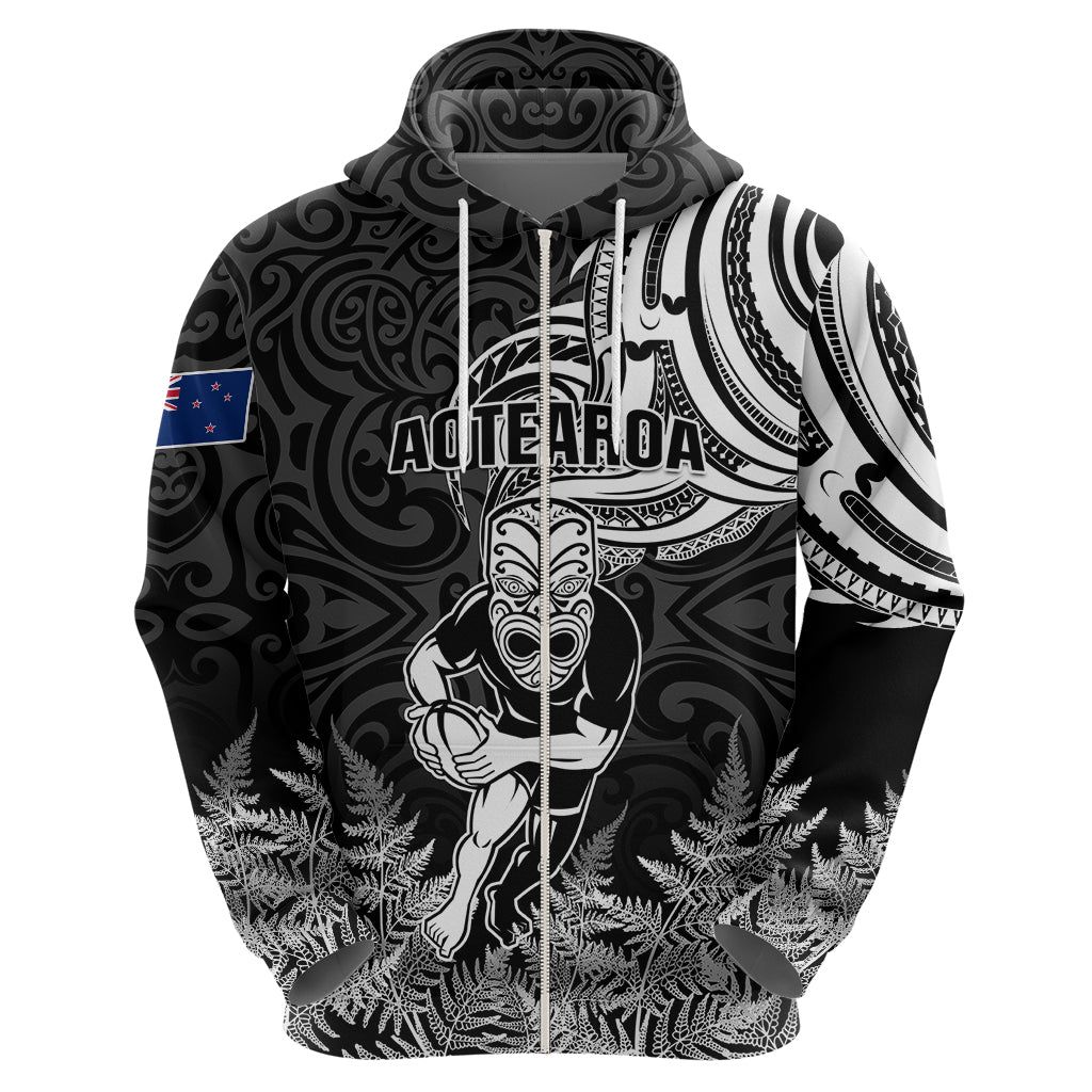 Custom New Zealand Silver Fern Rugby Hoodie Maori Tiki Player With Ta Moko Tribal - Wonder Print Shop
