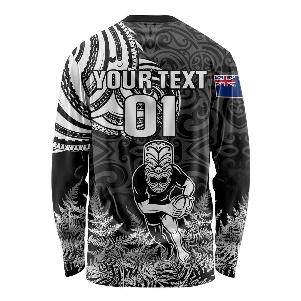 Custom New Zealand Silver Fern Rugby Long Sleeve Shirt Maori Tiki Player With Ta Moko Tribal LT01